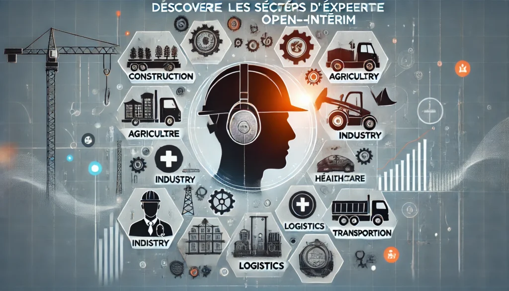 Les différents secteurs d’activité d’Open-Interim, illustrant les missions variées et l’engagement qualité dans chaque domaine.