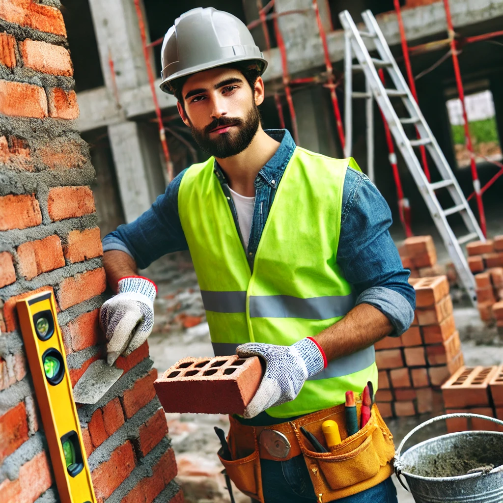 Maçon au travail sur un chantier, illustrant le recrutement de travailleurs roumains spécialisés dans la construction.